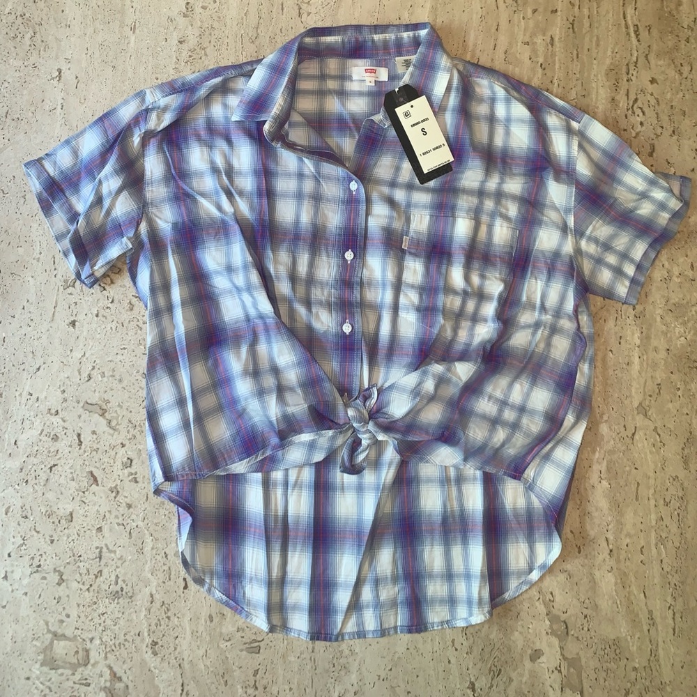 NWT LEVIS Purple, white, red, and blue Small collared button down